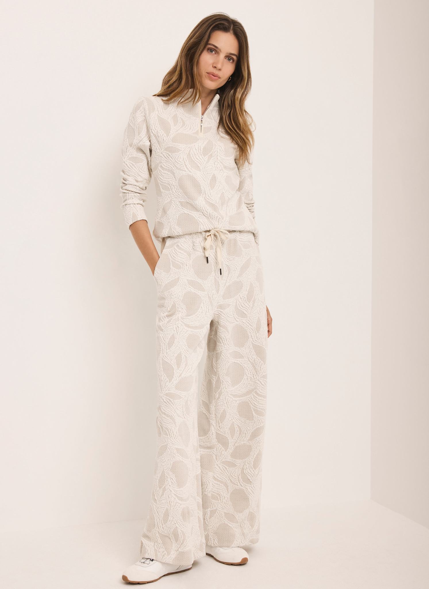 Neutral Jersey Jacquard Wide Trousers