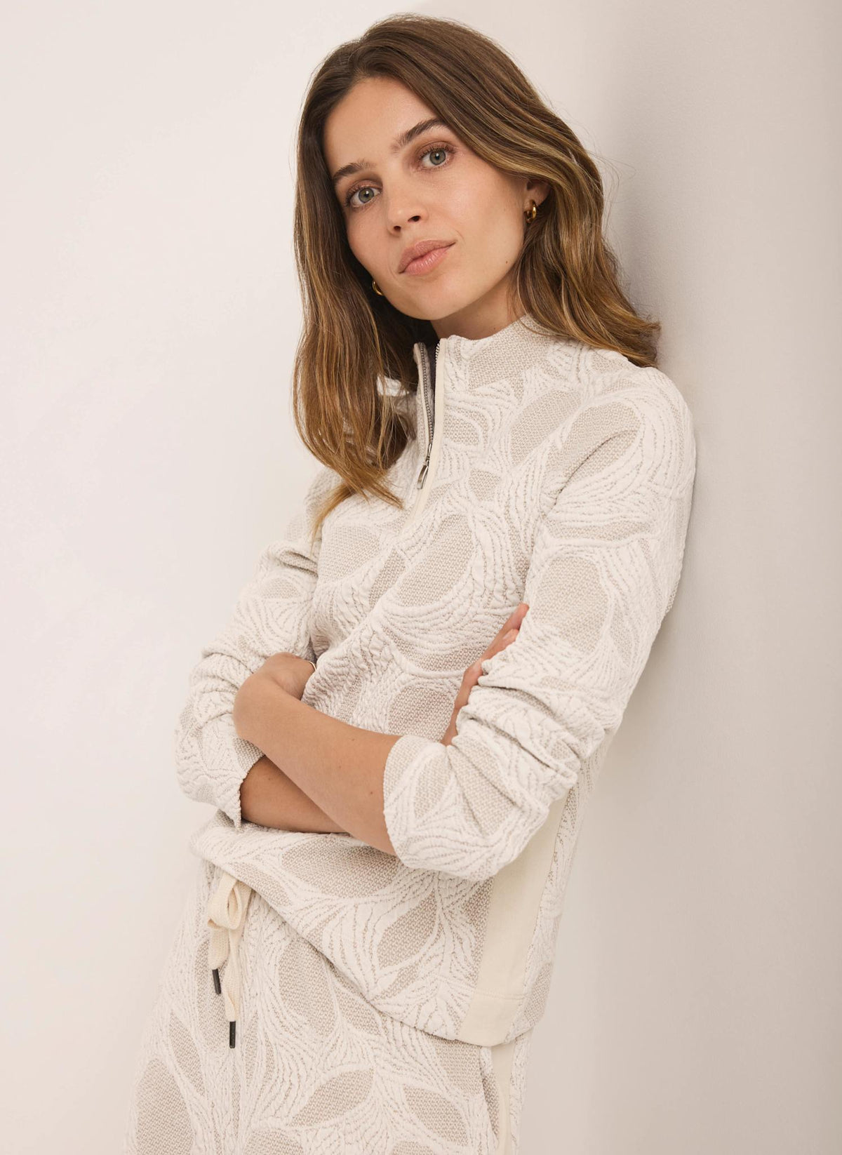 Neutral Jacquard Long Sleeve Top