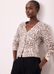 Leopard Print Cotton Cardigan