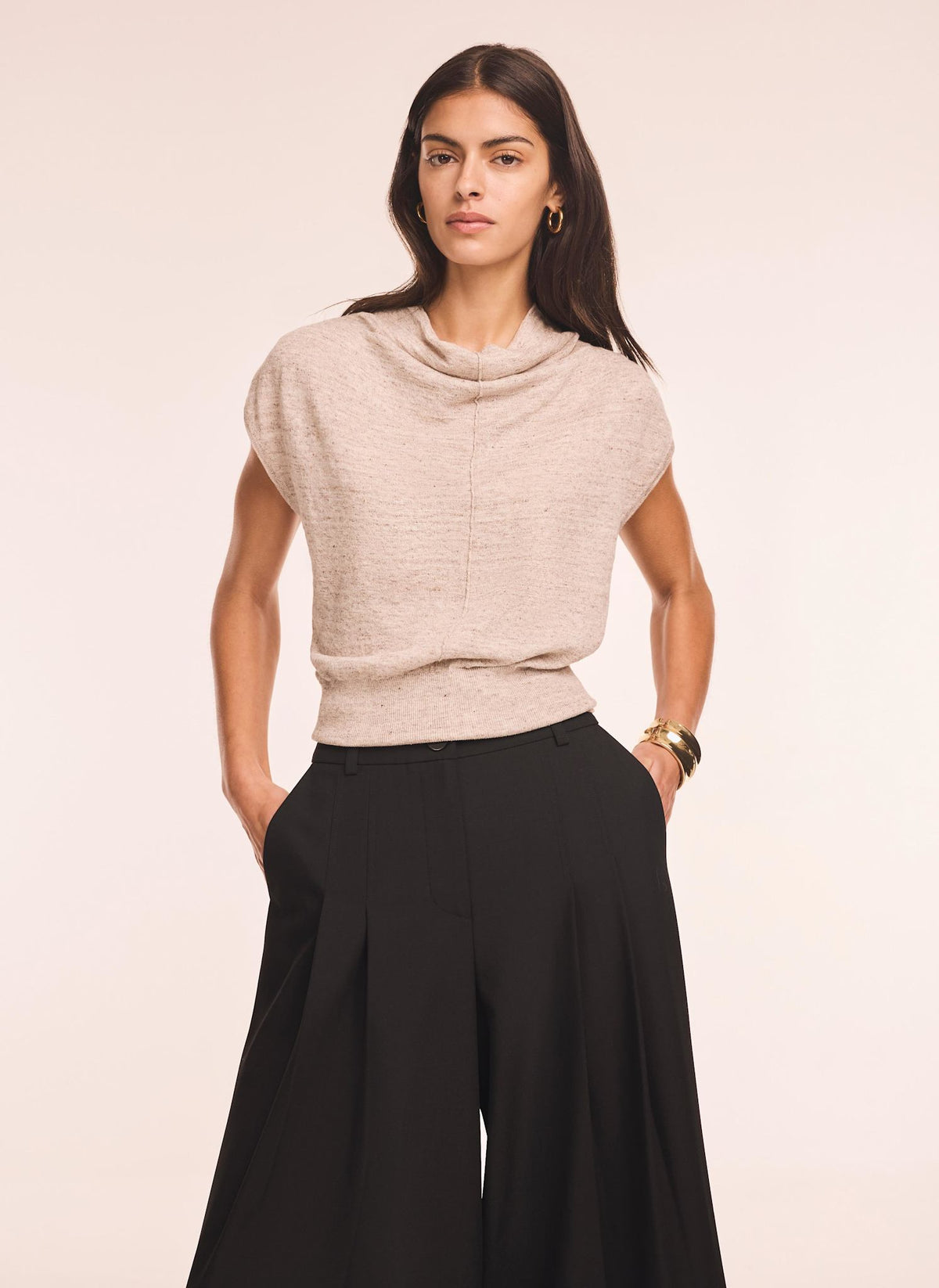 Neutral Linen Blend Sleeveless Knit Top