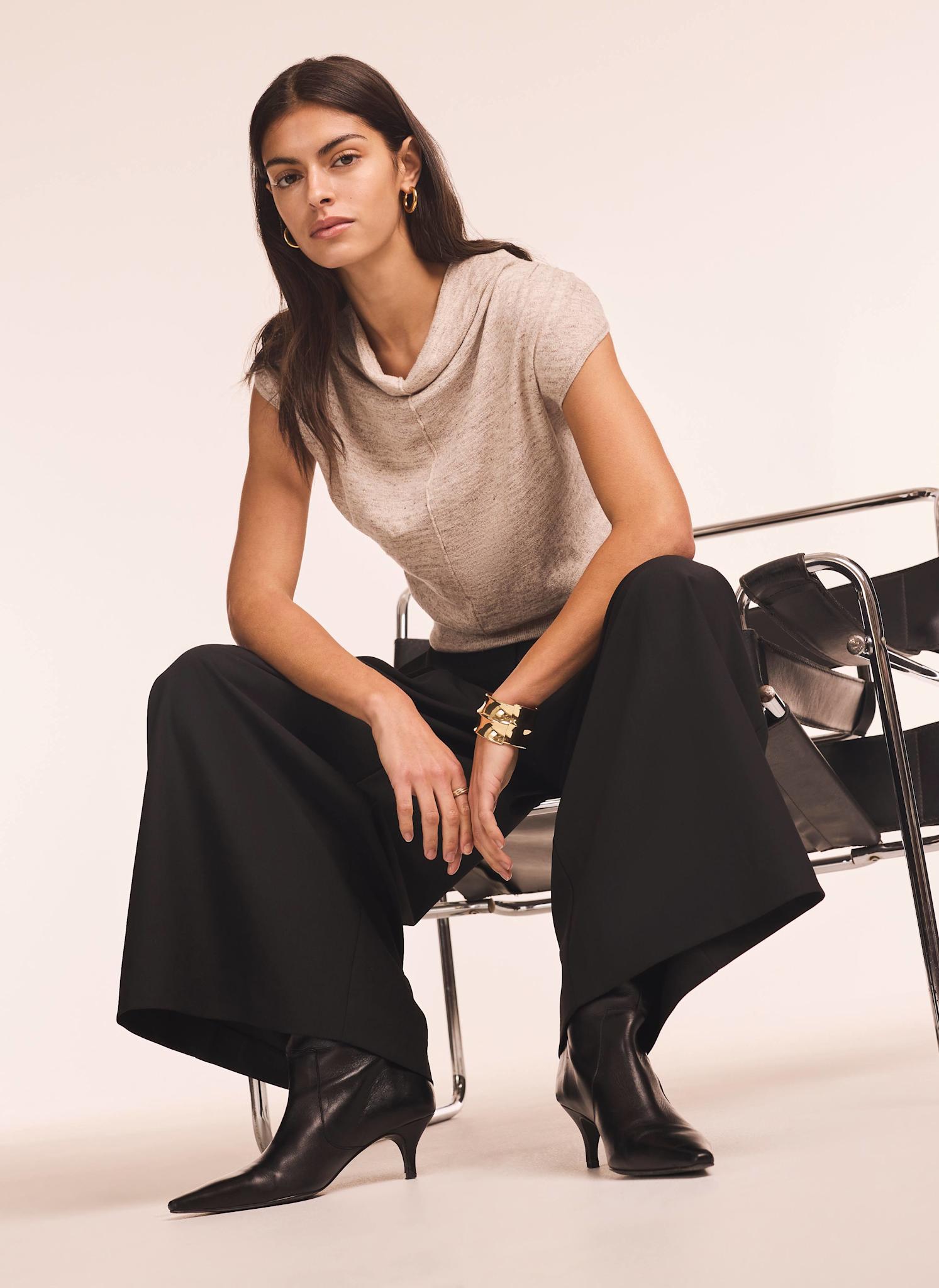 Neutral Linen Blend Sleeveless Knit Top