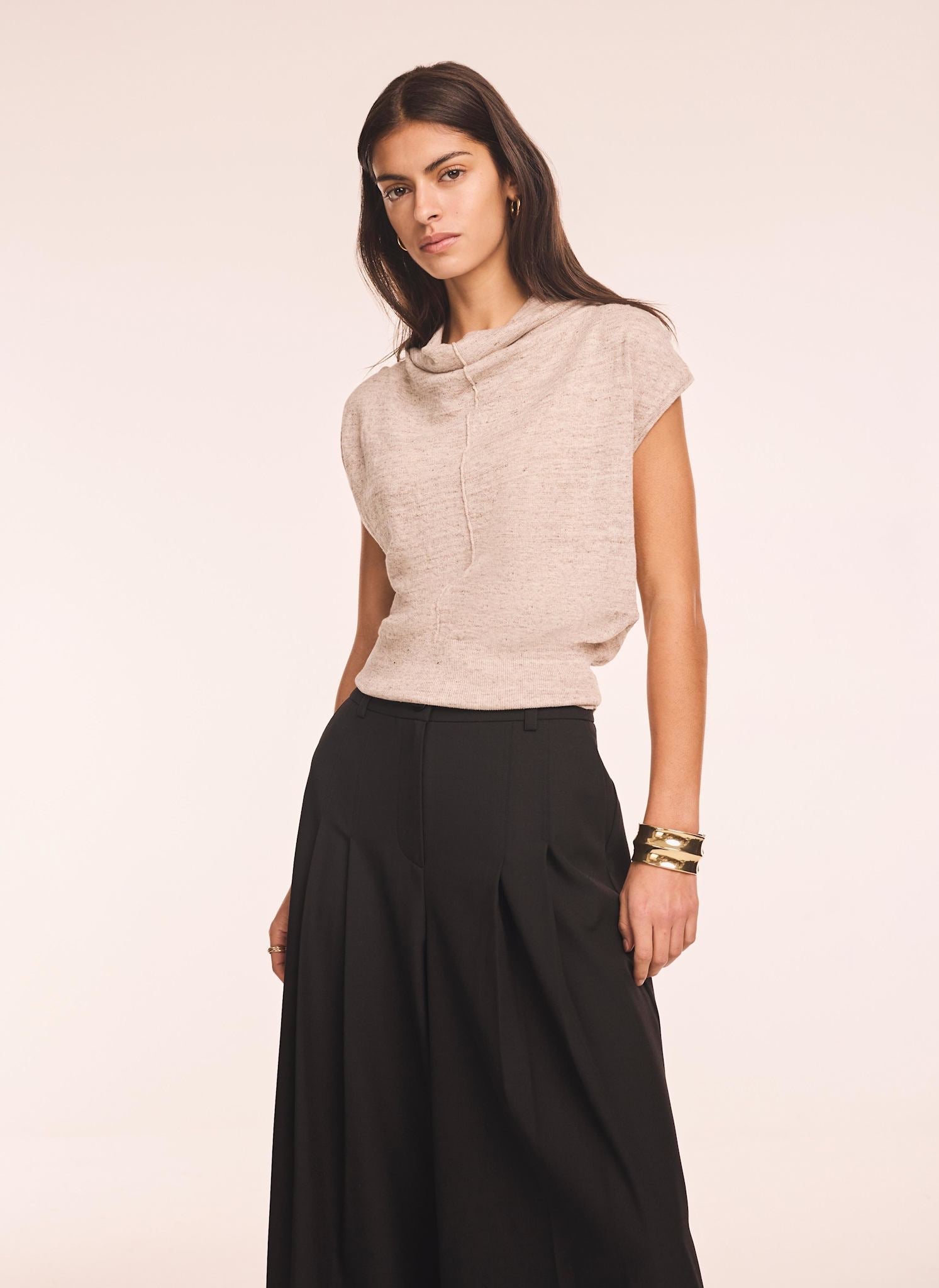 Neutral Linen Blend Sleeveless Knit Top