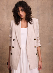Neutral Linen Double Breasted Blazer