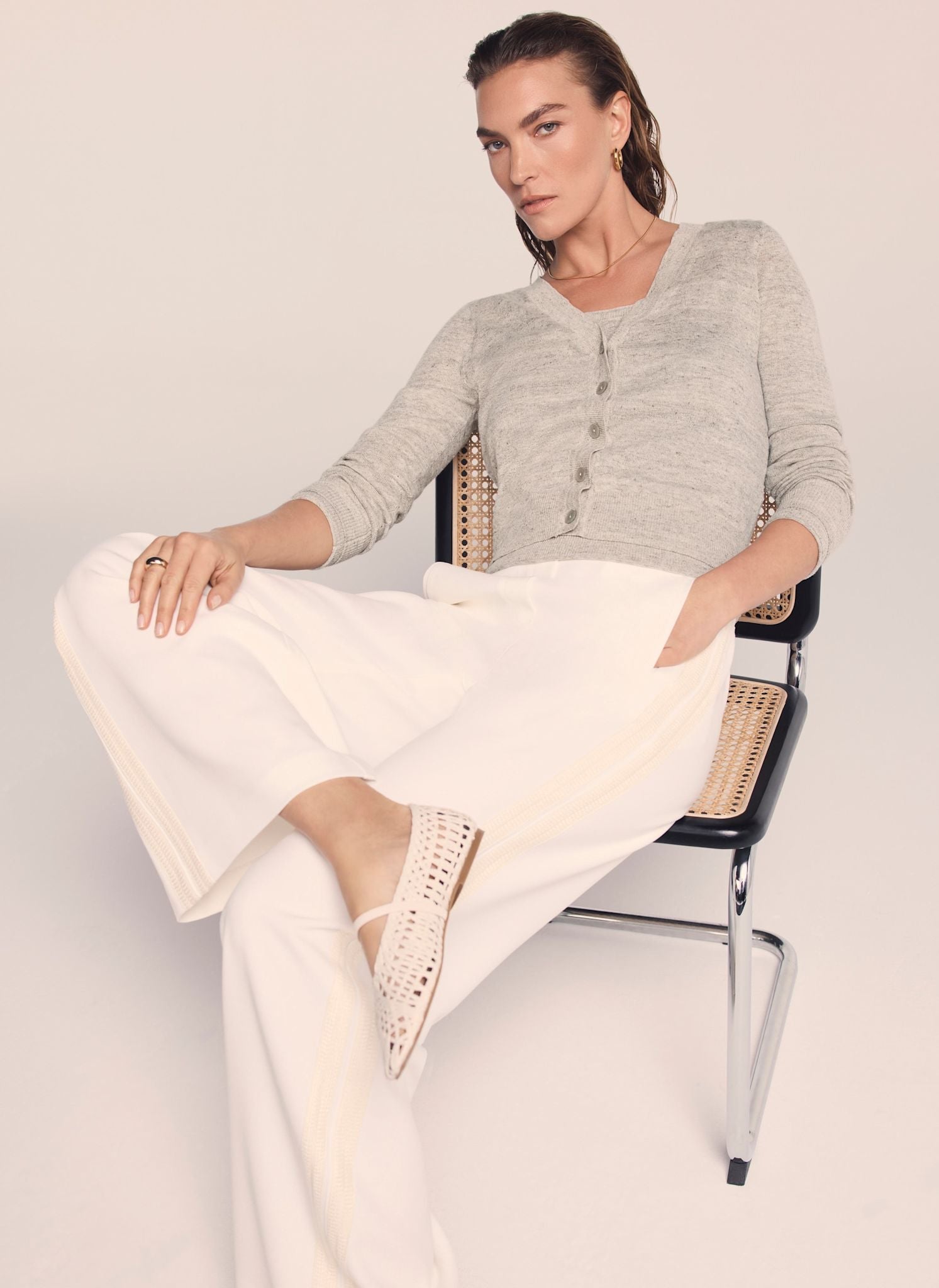 Neutral Linen Blend Layered Cardigan