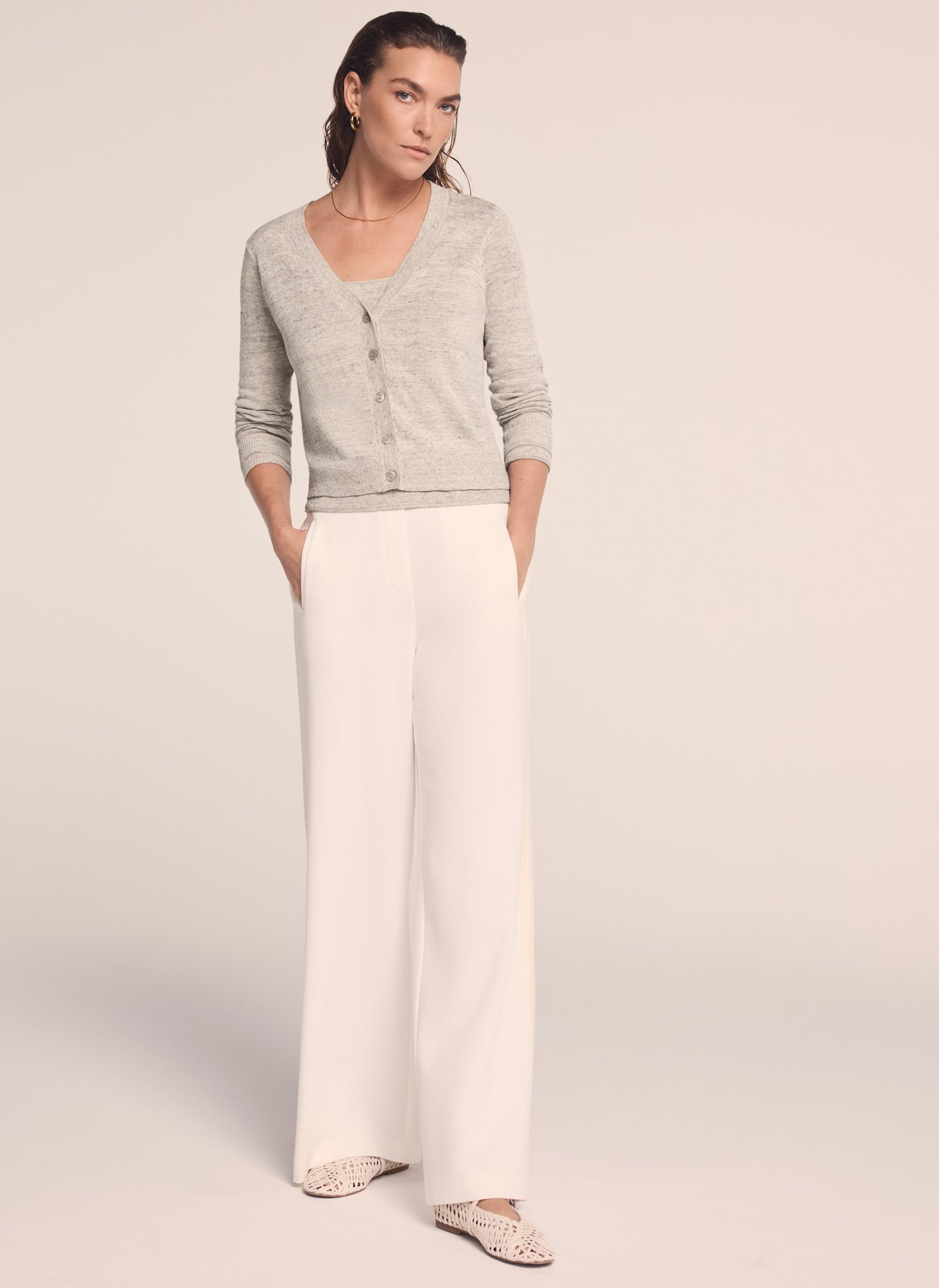 Neutral Linen Blend Layered Cardigan