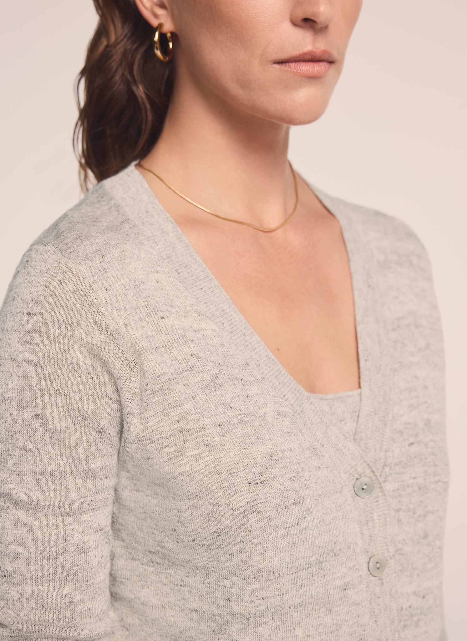 Neutral Linen Blend Layered Cardigan