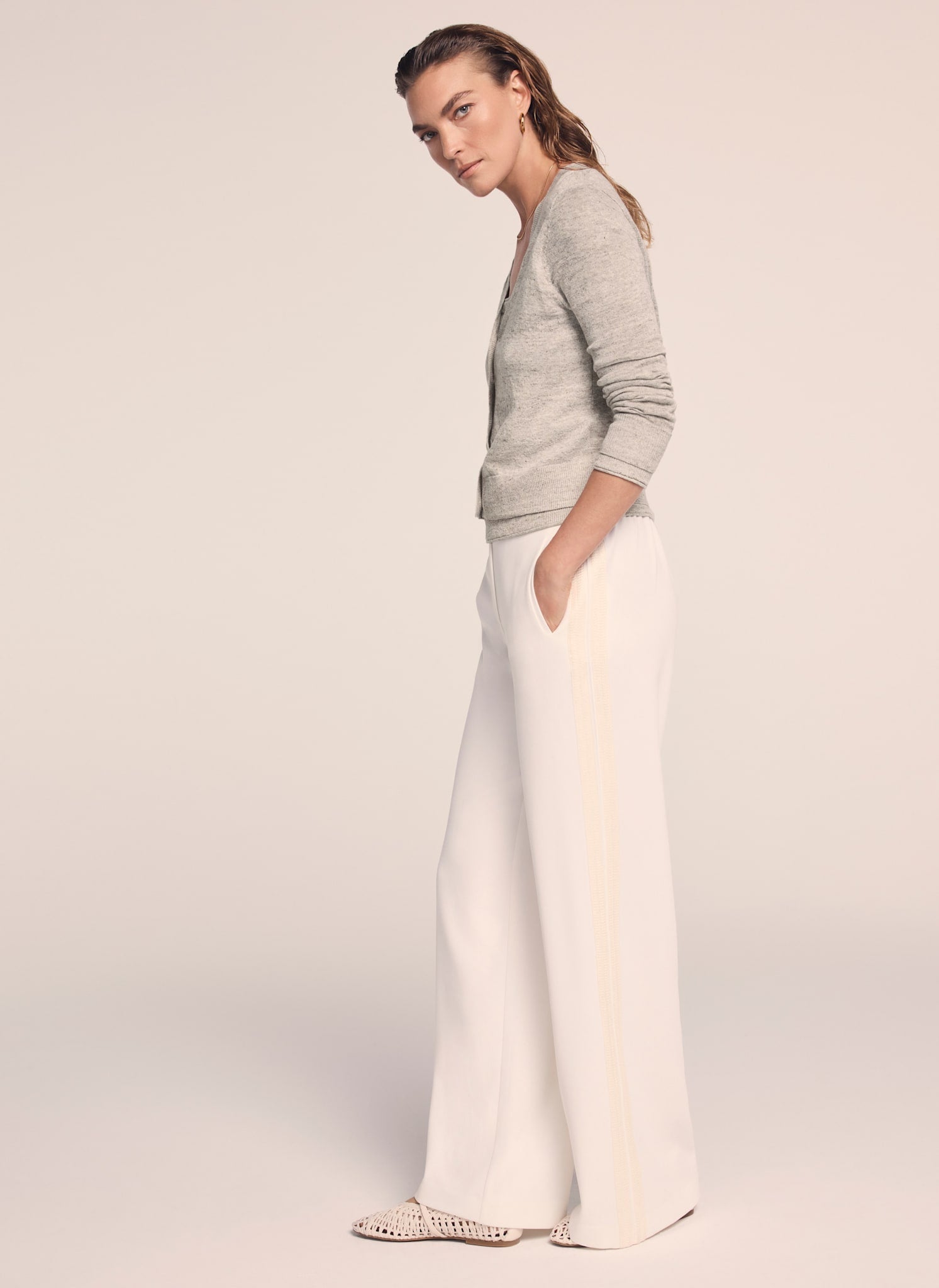 Neutral Linen Blend Layered Cardigan