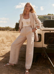 Neutral Linen Side Stripe Trousers
