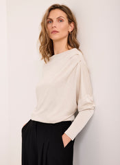 Neutral Metallic Ruched Long Sleeve Top