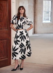 Neutral Palm Print Midi Skirt