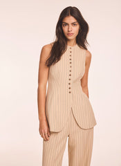 Neutral Pinstripe Longline Waistcoat