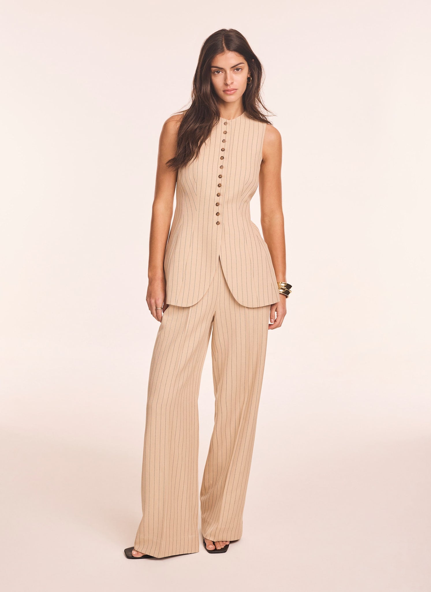 Neutral Pinstripe Longline Waistcoat