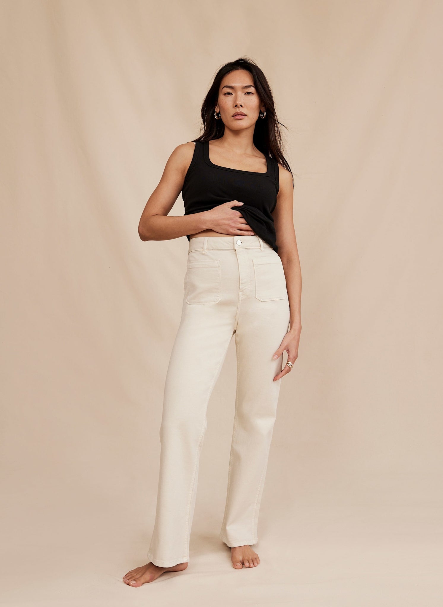 Neutral Wash Relaxed Bootcut Patch Pocket Jeans