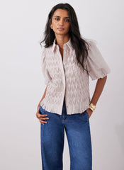 Neutral Puff Sleeve Smock Shirt