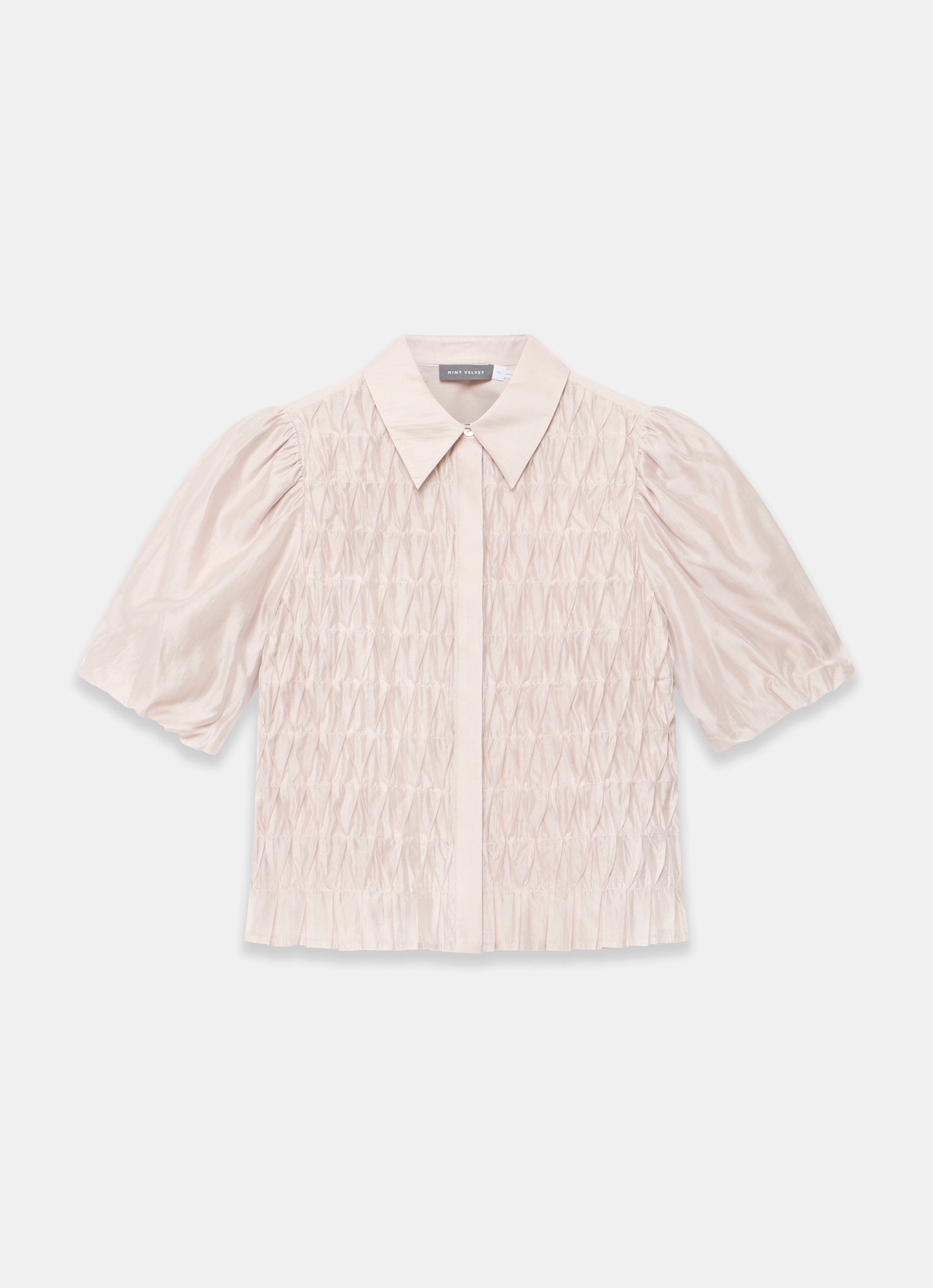 Neutral Puff Sleeve Smock Shirt