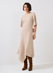 Neutral Rib Knit Asymmetric Dress