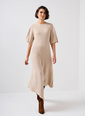 Neutral Rib Knit Asymmetric Dress
