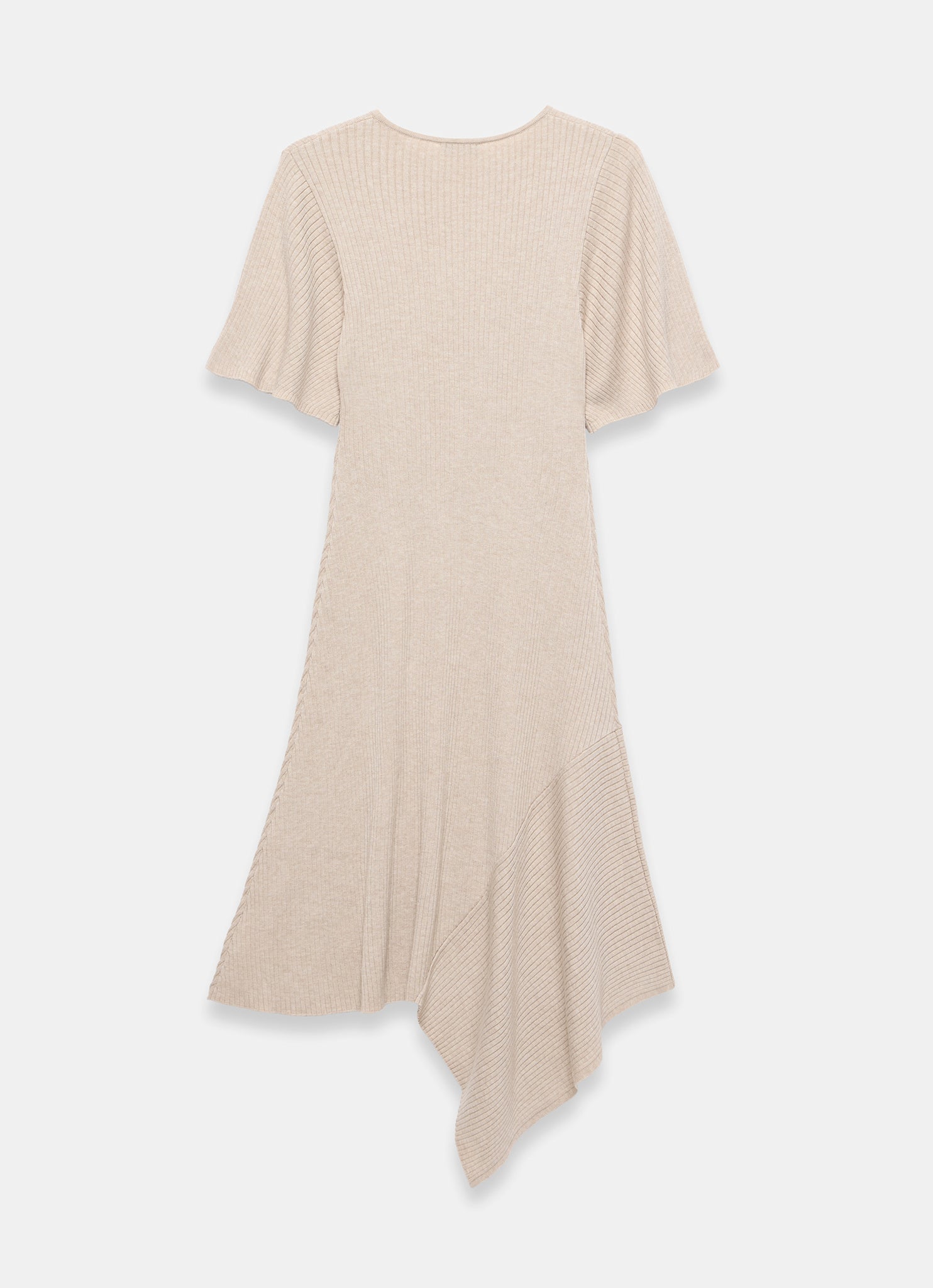 Neutral Rib Knit Asymmetric Dress