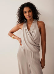 Neutral Satin Wrap Top