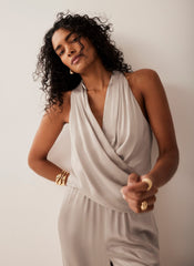 Neutral Satin Wrap Top