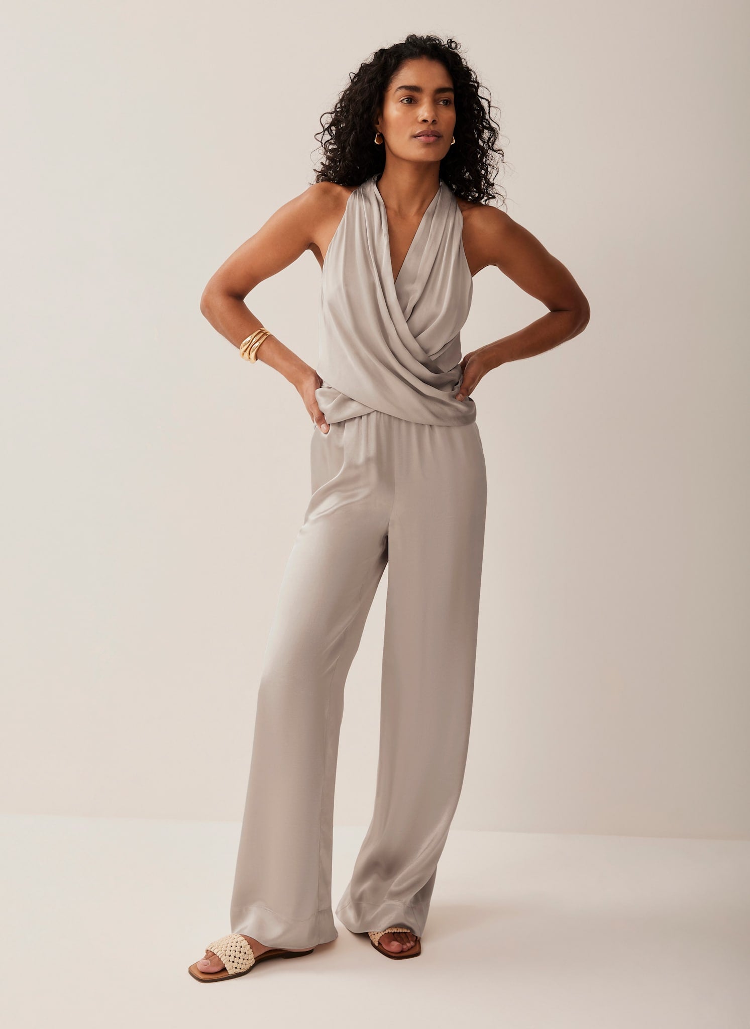 Neutral Satin Wrap Top