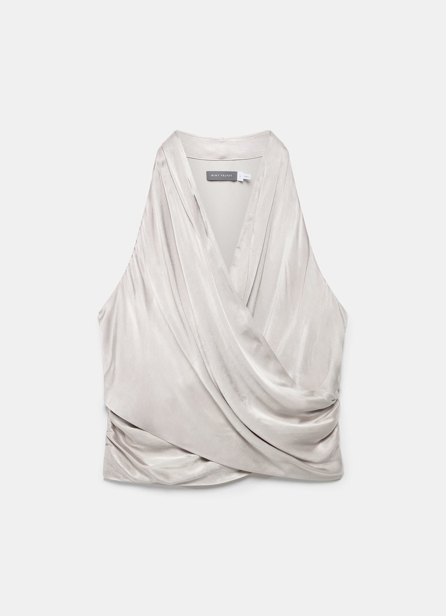 Neutral Satin Wrap Top