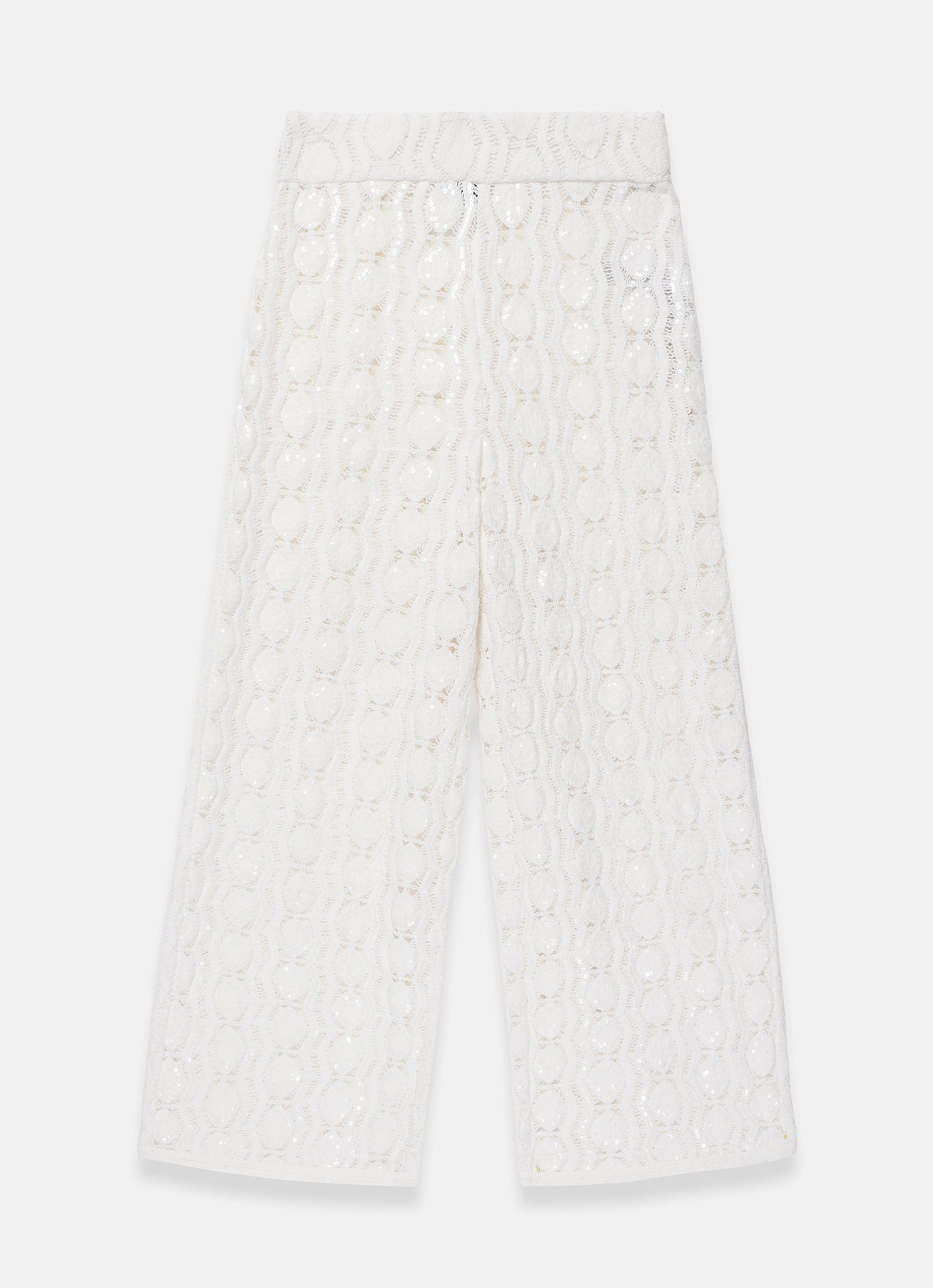 White Crochet Sequin Trousers