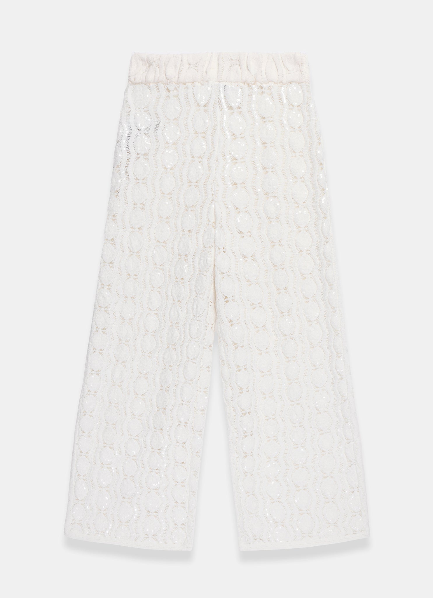 White Crochet Sequin Trousers