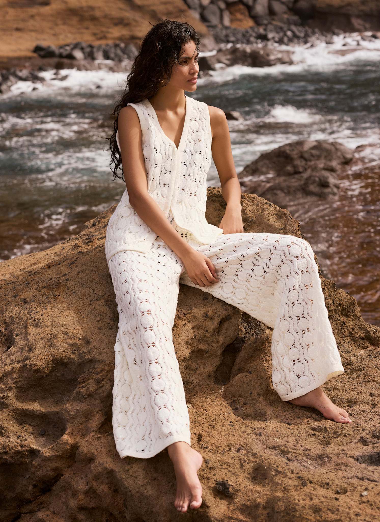 White Crochet Sequin Top