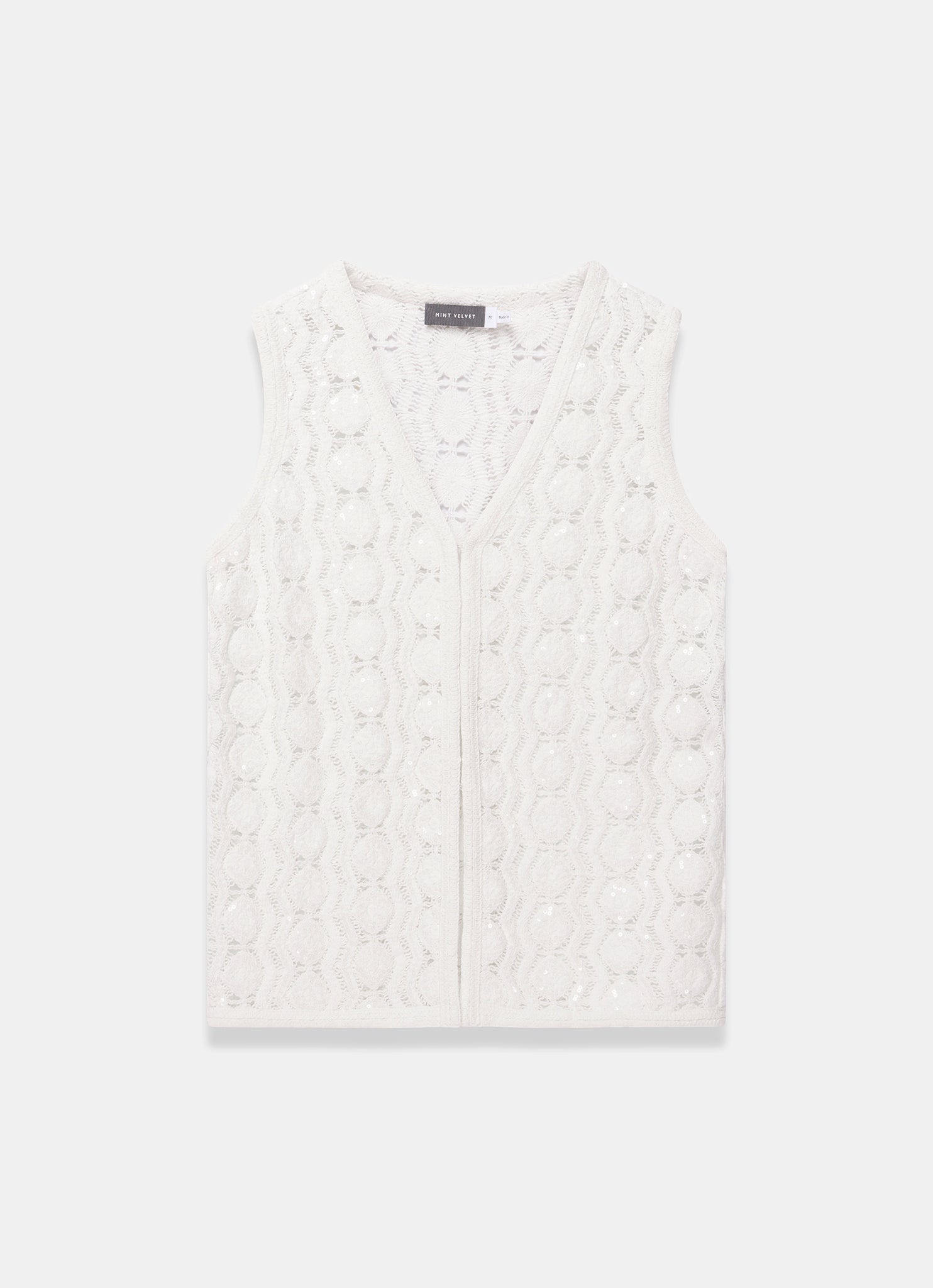 White Crochet Sequin Top