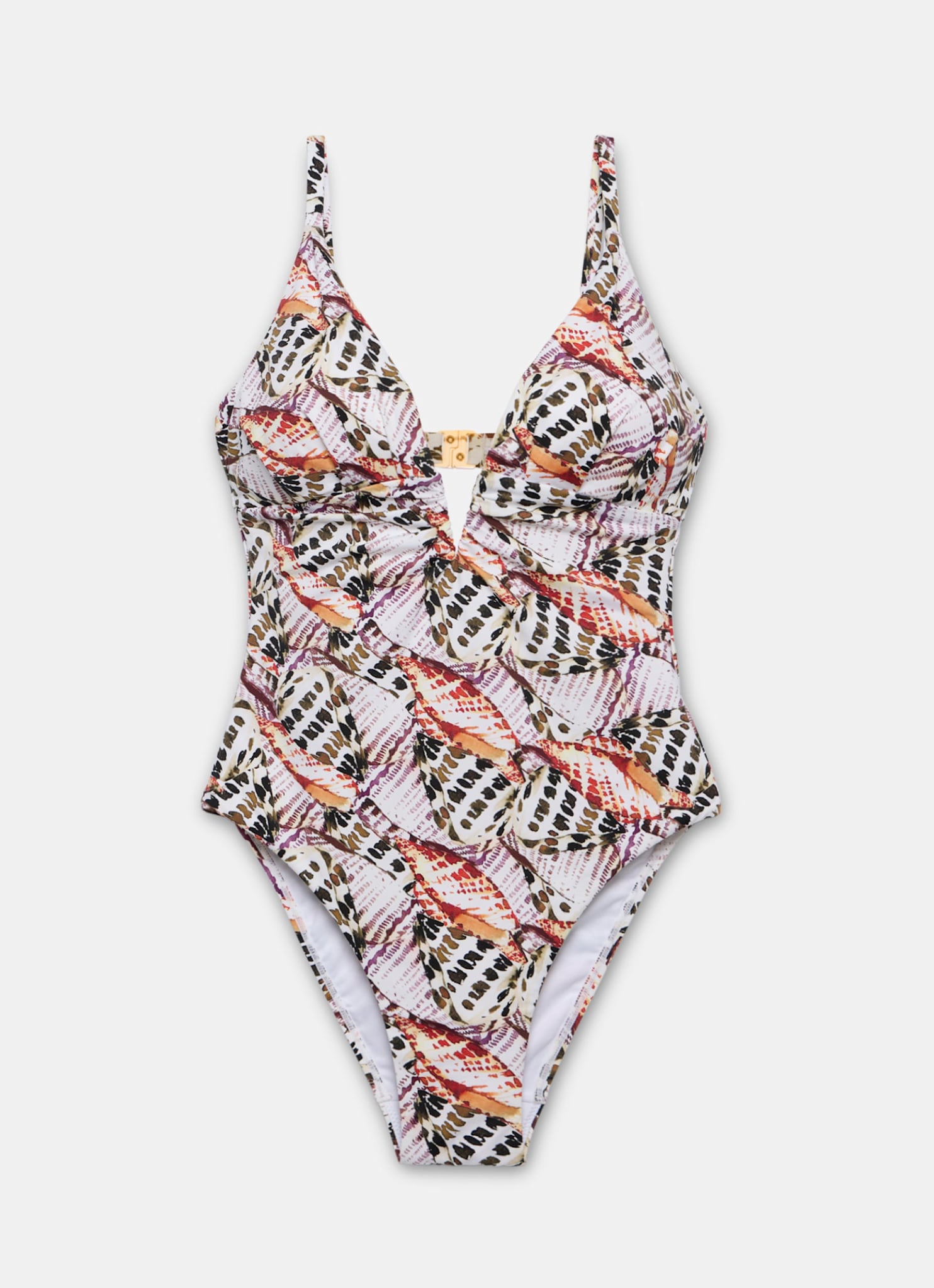 Neutral Printed Plunge Neckline Swimsuit