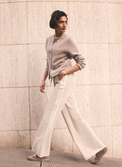 Neutral Crochet Side Stripe Wide Joggers