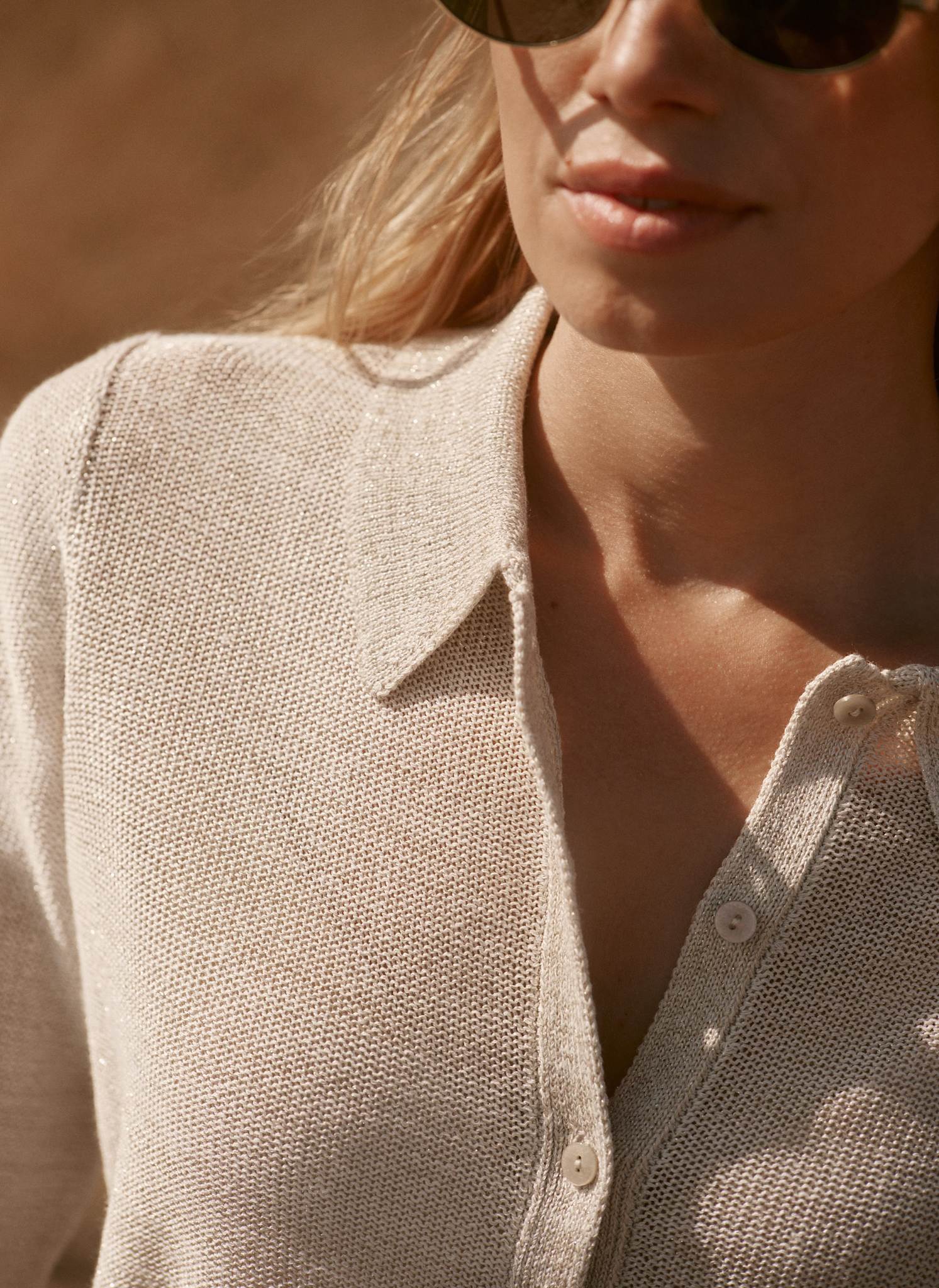 Neutral Metallic Cardigan Knit Top
