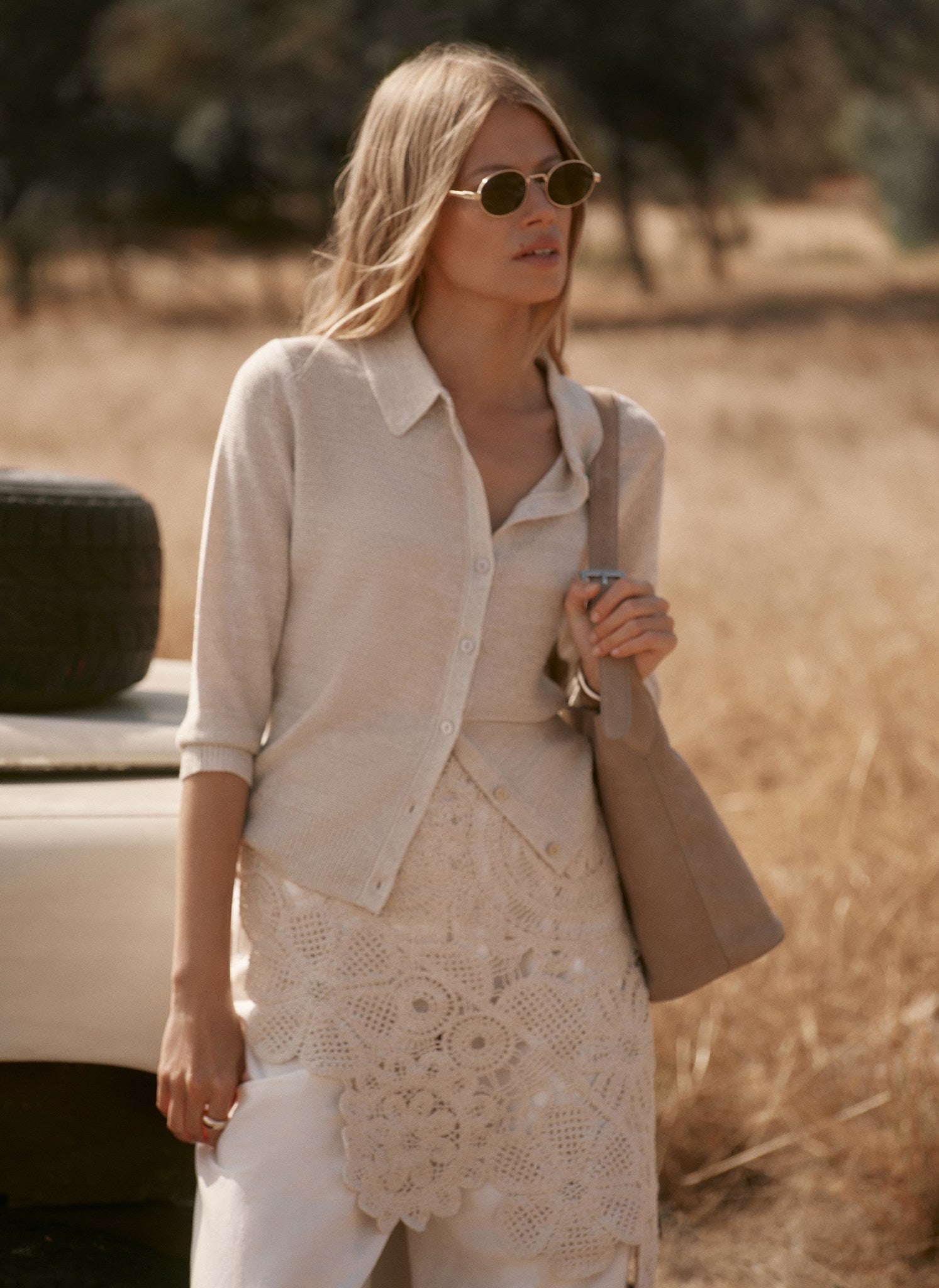 Neutral Metallic Cardigan Knit Top