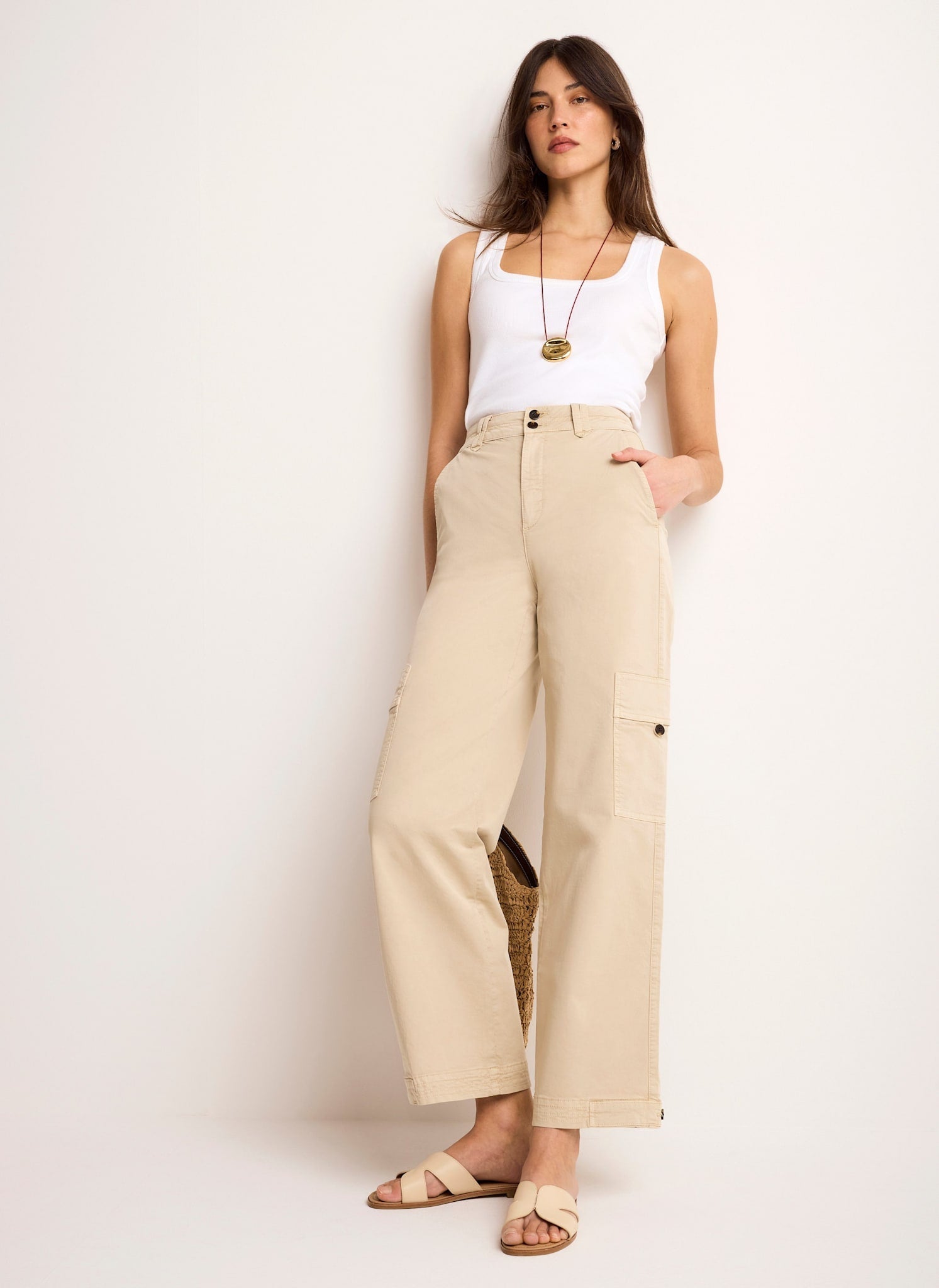 Neutral Straight Utility Chino Trousers