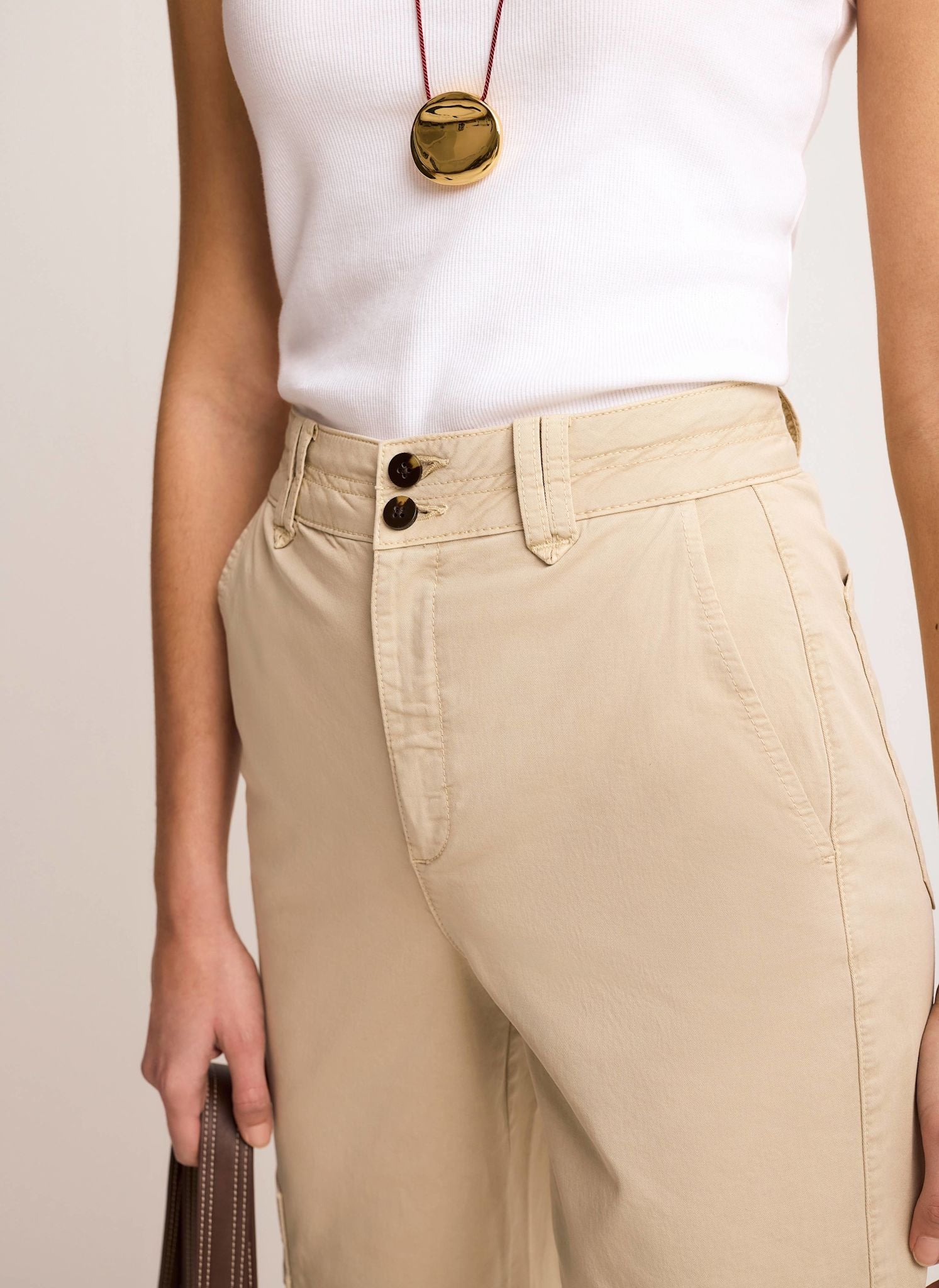 Neutral Straight Utility Chino Trousers