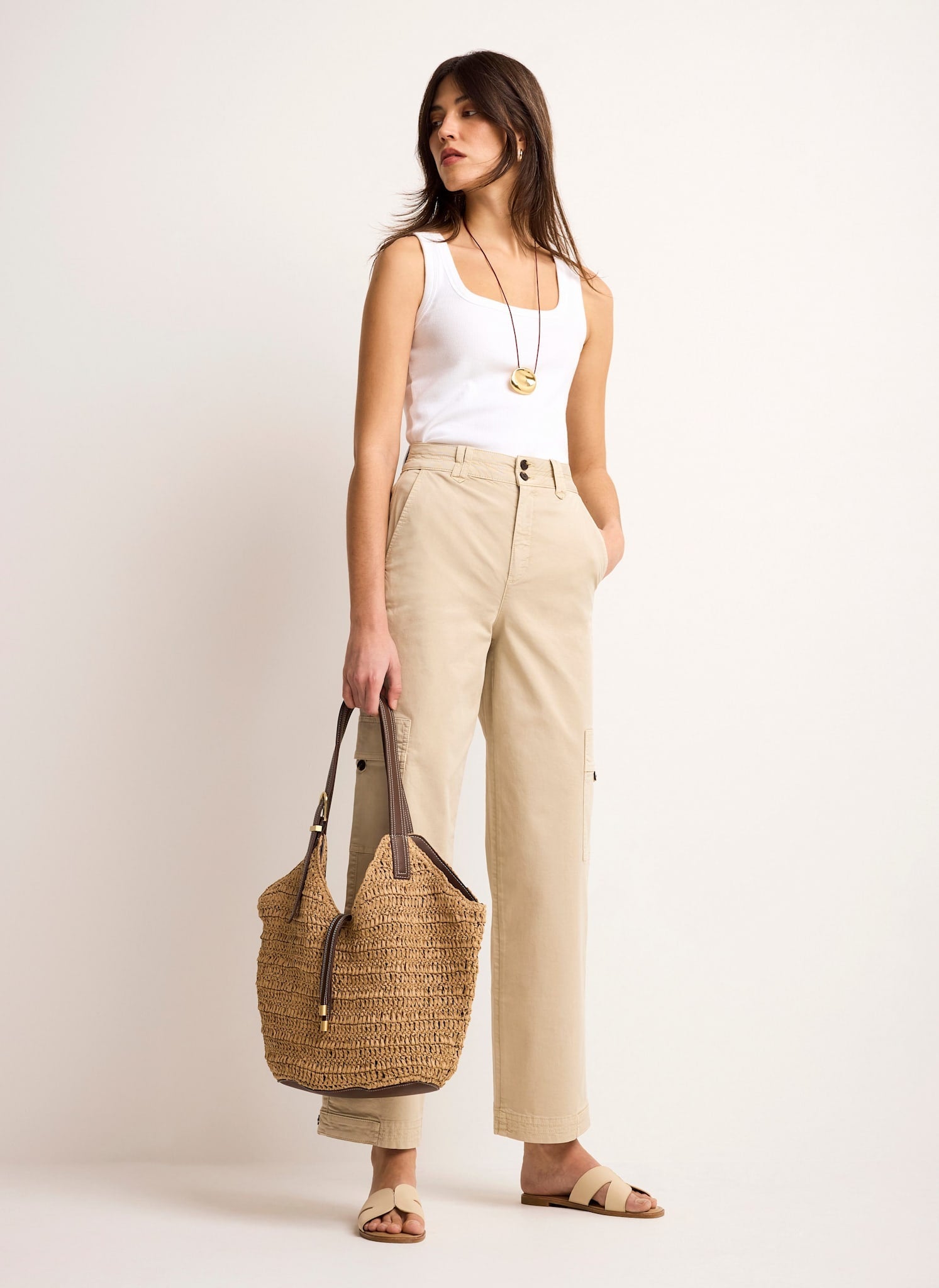 Neutral Straight Utility Chino Trousers