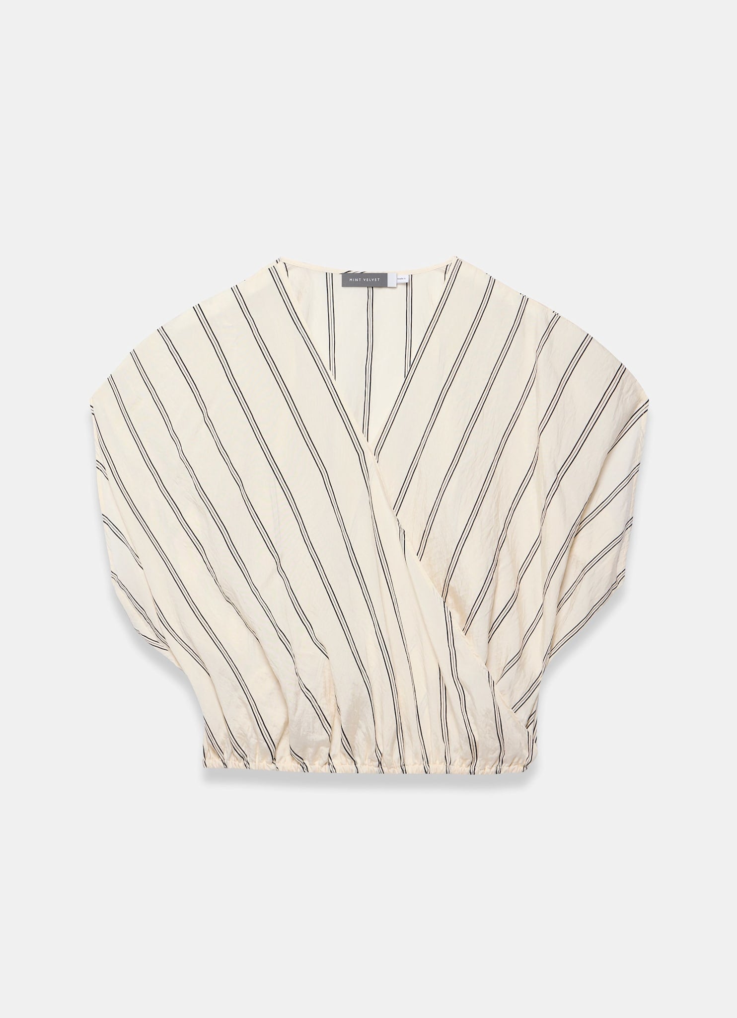 Neutral Pinstriped Wrap Blouse