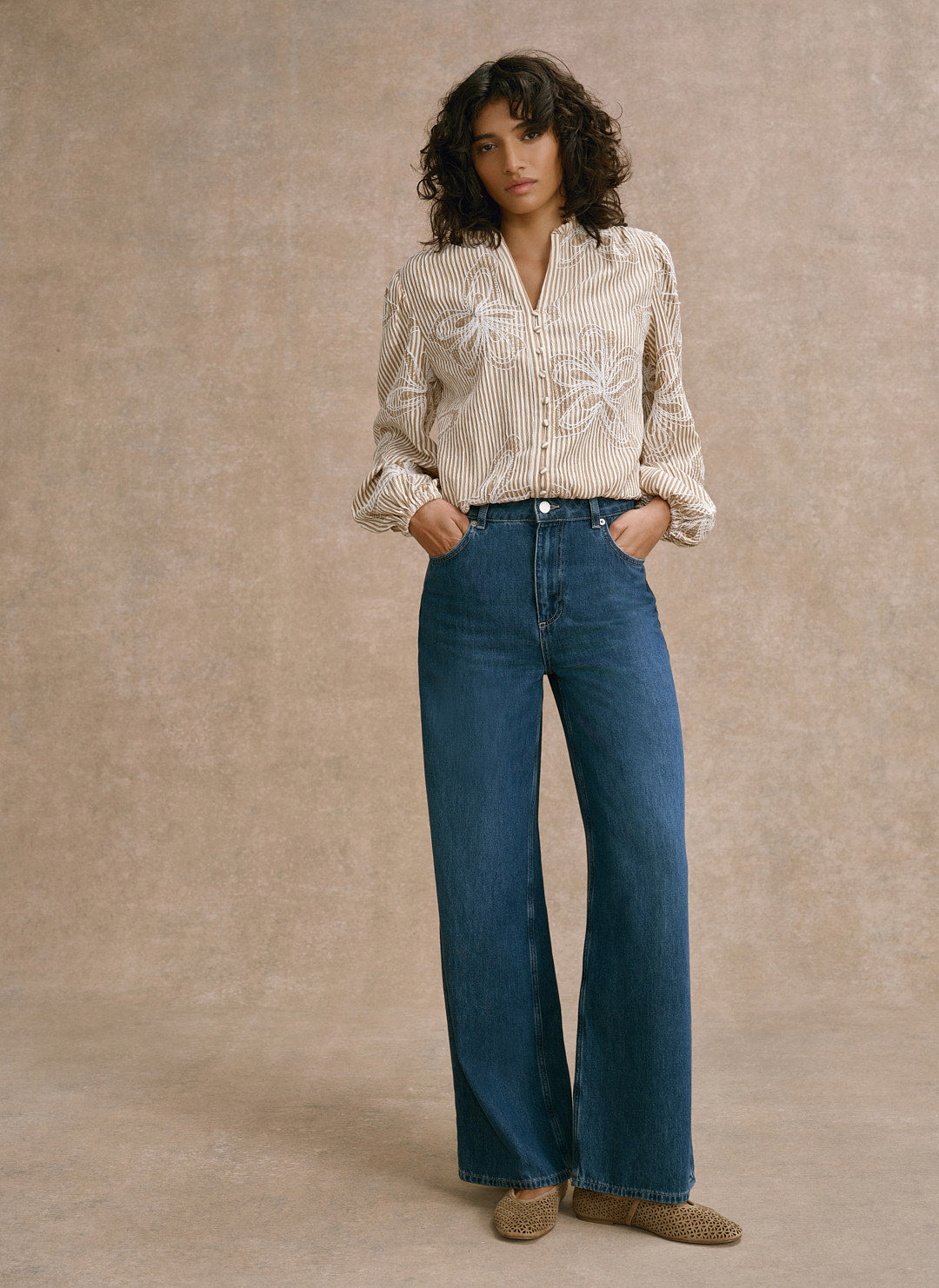 Neutral Floral Stripe Blouse