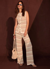 Neutral Striped Crochet Trousers