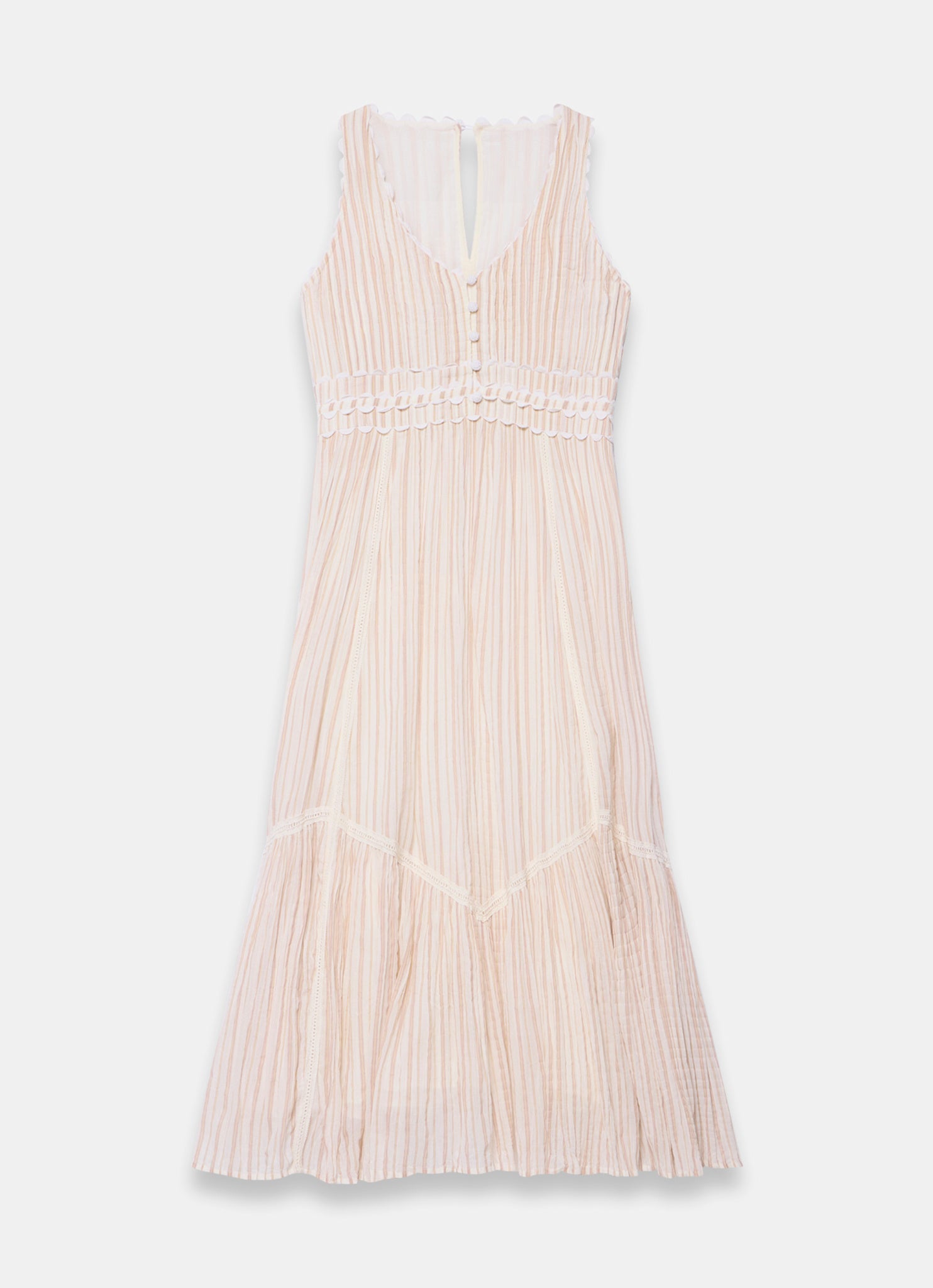 Neutral Striped Cotton Midi Dress