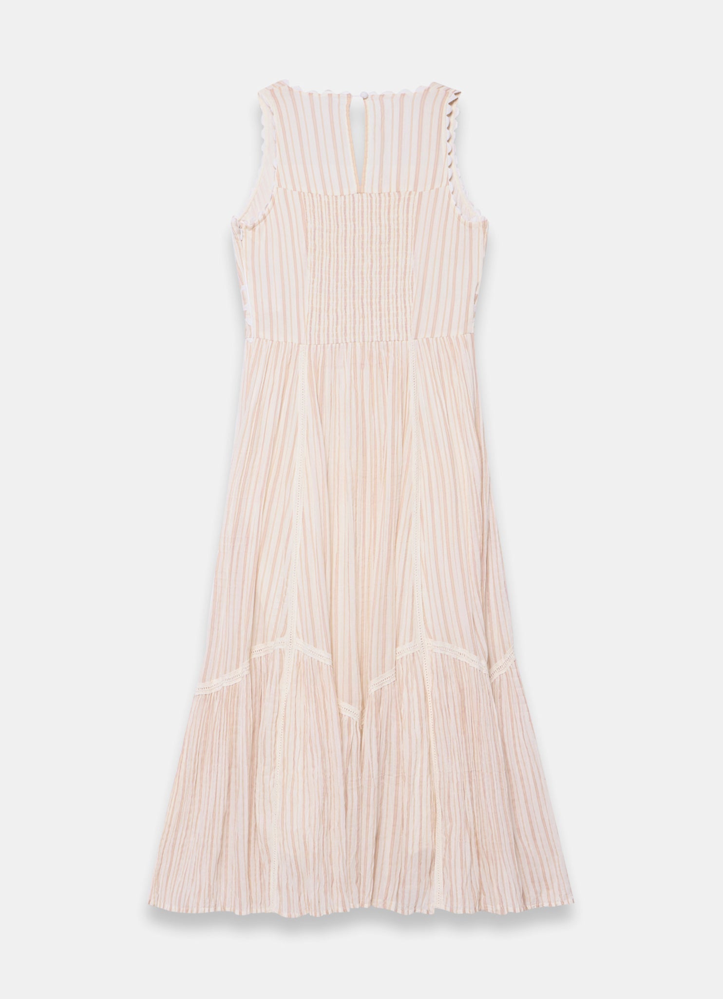 Neutral Striped Cotton Midi Dress