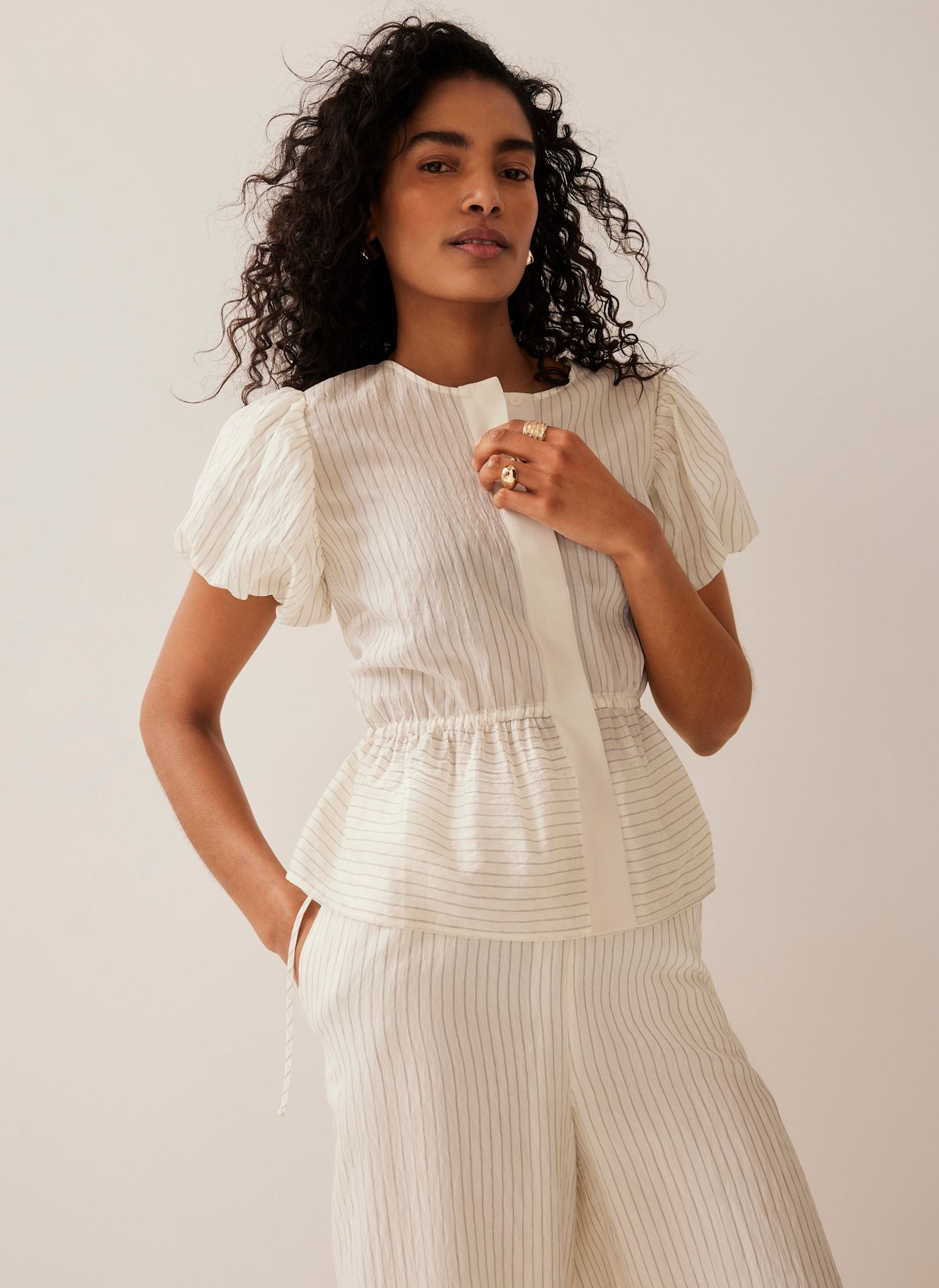 Neutral Stripe Peplum Top