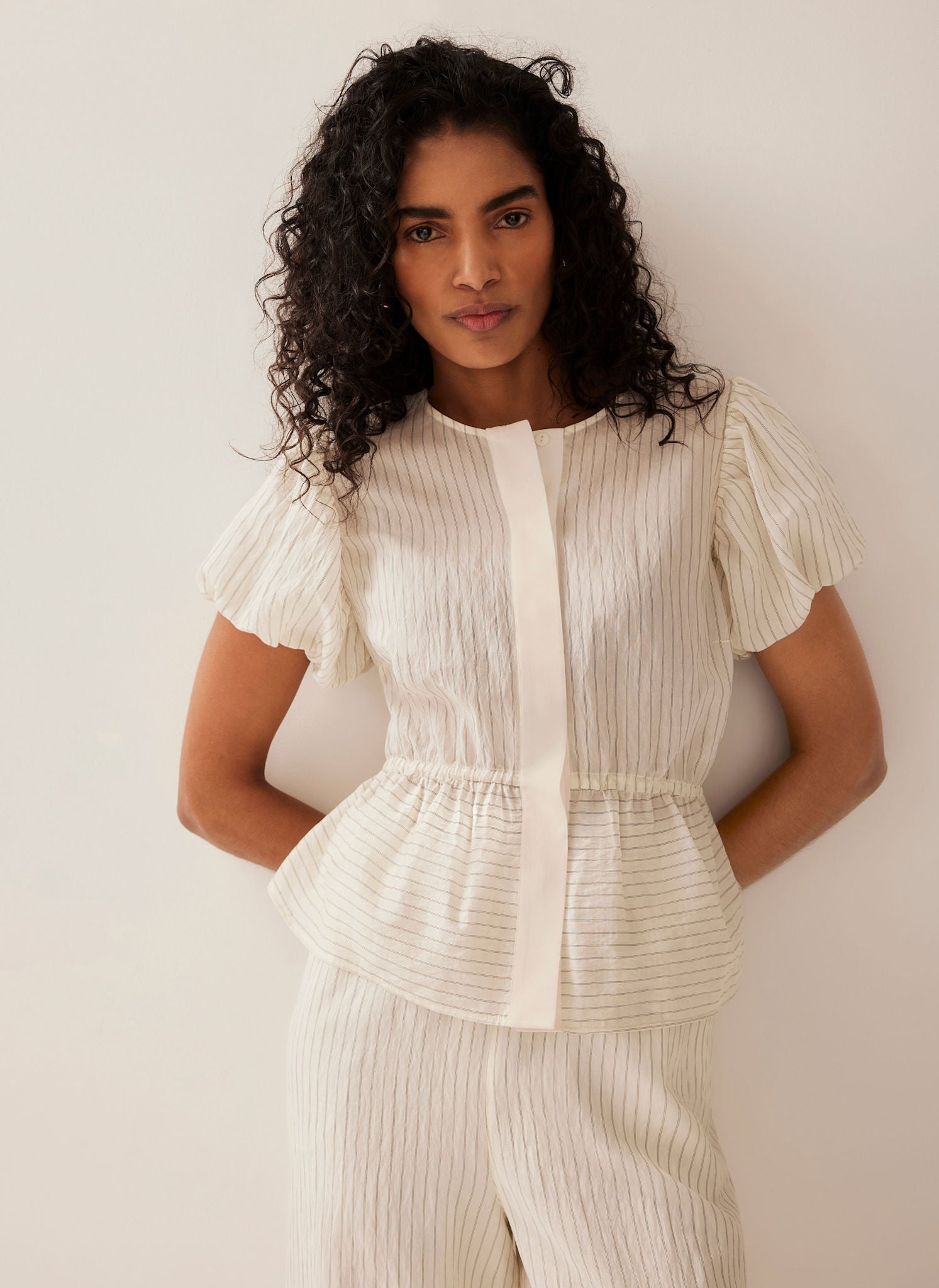 Neutral Stripe Peplum Top