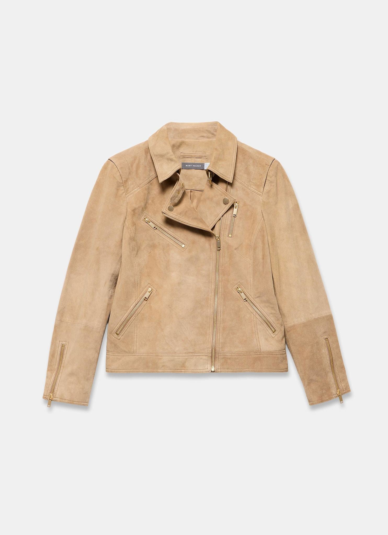 Neutral Suede Biker Jacket