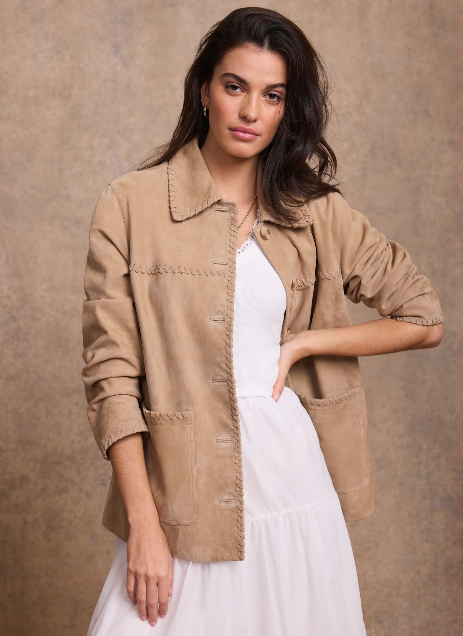 Neutral Suede Stitch Shacket