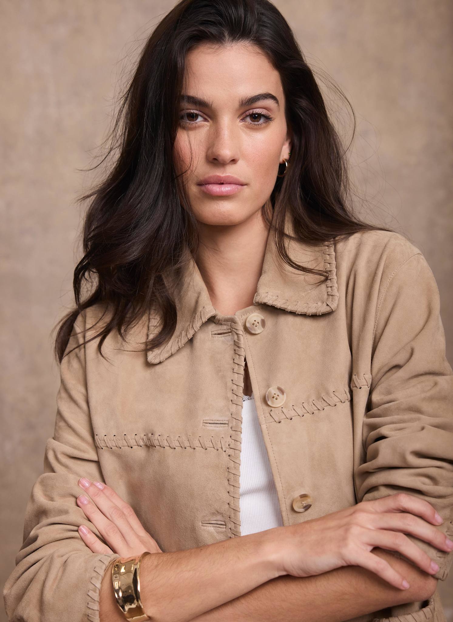 Neutral Suede Stitch Shacket