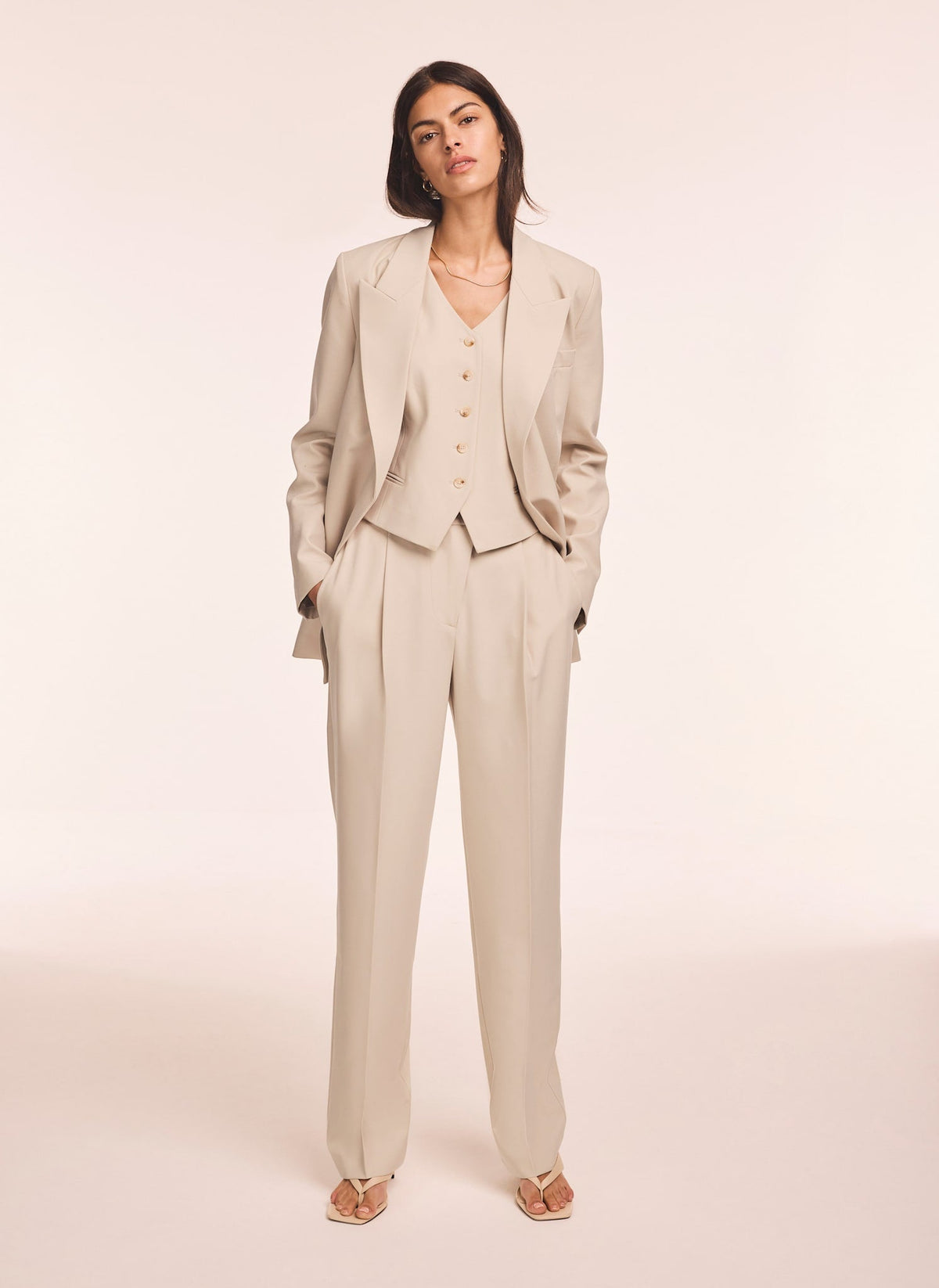 Neutral Tapered Buckle Detail Trousers