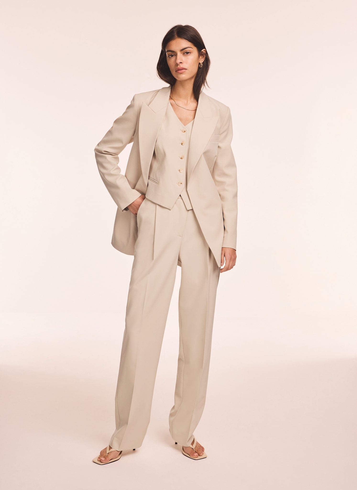 Neutral Tapered Buckle Detail Trousers