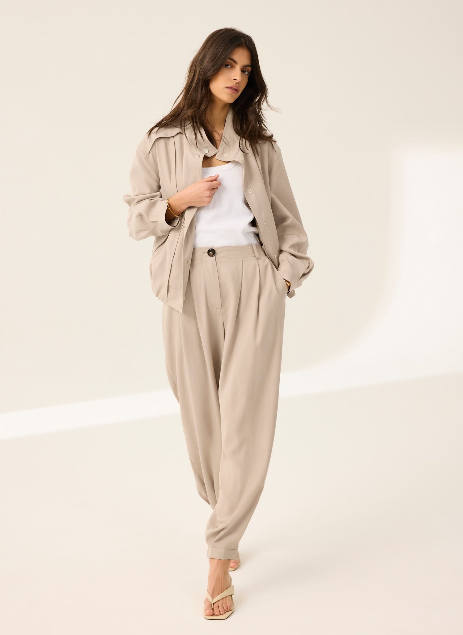 Neutral Tapered Balloon Trousers